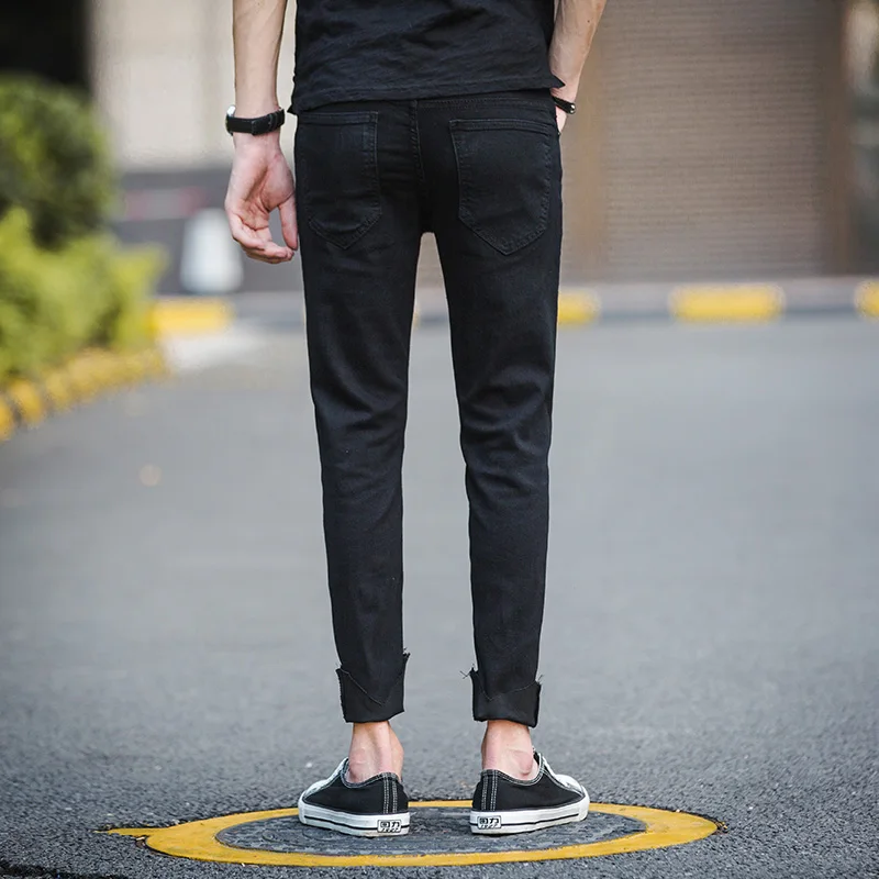 YUNY Mens Stylish Knee Holes Fit Mid Waist Solid Casual Pants Black M 
