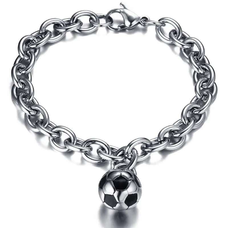 Нержавеющая сталь футбольный Браслет 3D для мужчин с эмалью футбольный мяч Шарм футбольный болельщик подарок для мужчин Спорт Хип-хоп ювелирные изделия