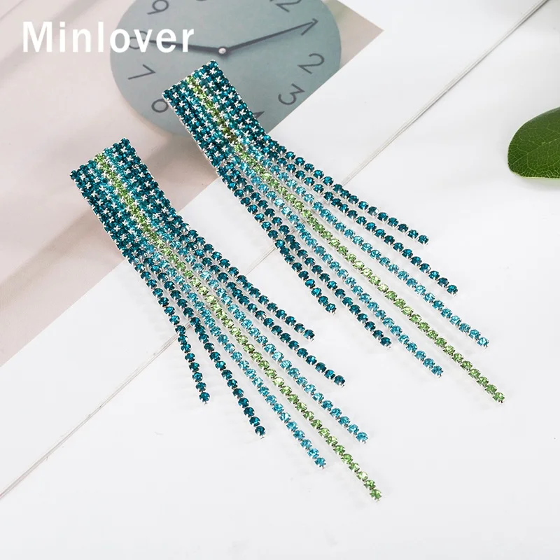 Minlover Геометрическая длинная ниспадающая Кисточка Серьги для женщин Красочные горный хрусталь свободные модные серьги вечерние ювелирные изделия девушки MEH1663