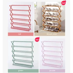 Zapatero plegable de varios niveles para el hogar, estantes de almacenamiento de bambú, simples y económicos, para puerta de dormitorio, instalación libre de payaso