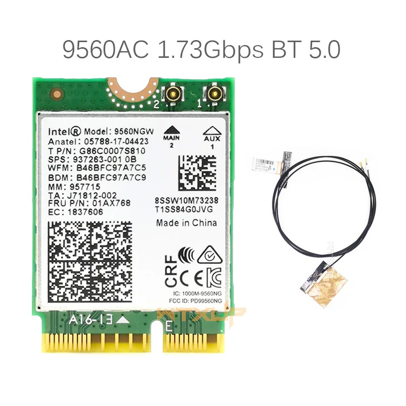 Antennas Wifi-Card Bluetooth Intel 9560AC Windows-10 Wireless with 2pcs for 9560ac/9560ngw/1.73gbps