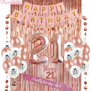 

Rose Gold Happy Birthday Party Decors Adult 21 year Birthday Balloons Sweet 21st Party Decors Eighteen Birthday Party Supplies