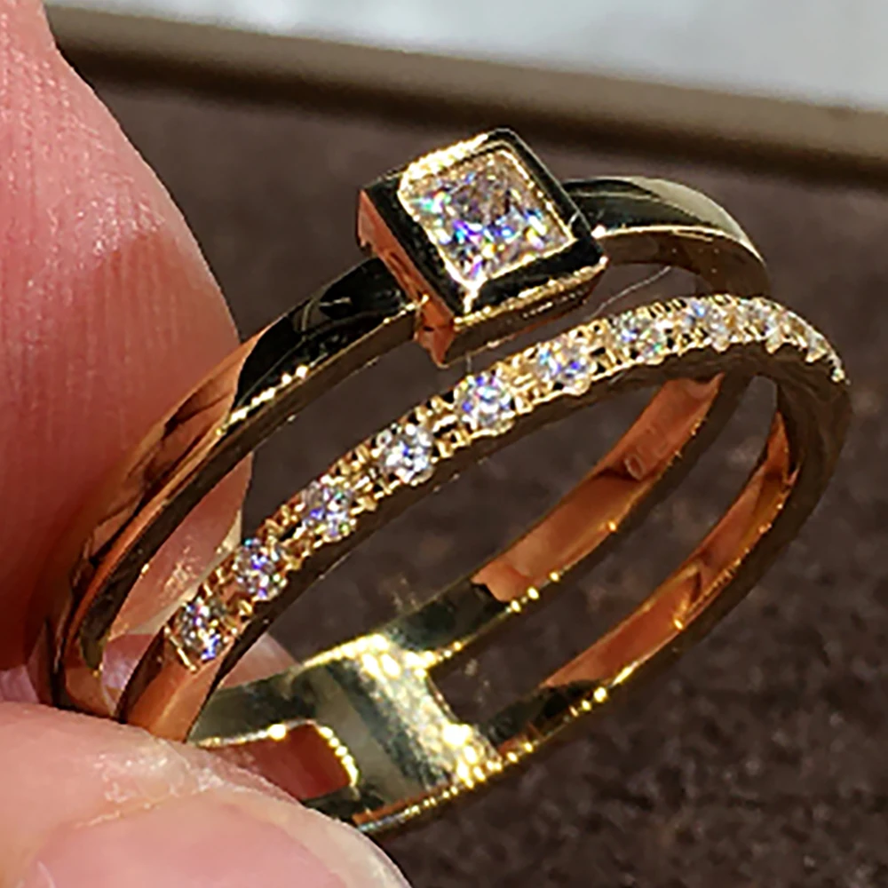 

Custom Solid 10K Yellow Gold Women Wedding Engagement Ring 0.3 Carat Square Princess Moissanite Diamond Ring Bridal Sets 2 Loop