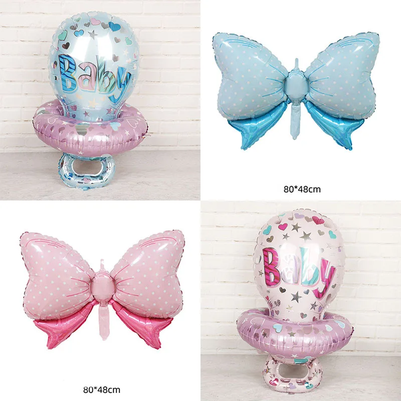 Palloncino In Pellicola Di Alluminio Con Fiocco Baby Blue Pink Birthday Layout Lovely Ciuccio Diy Party Dress Up Baby Shower Atmosphere Ball Jewelry