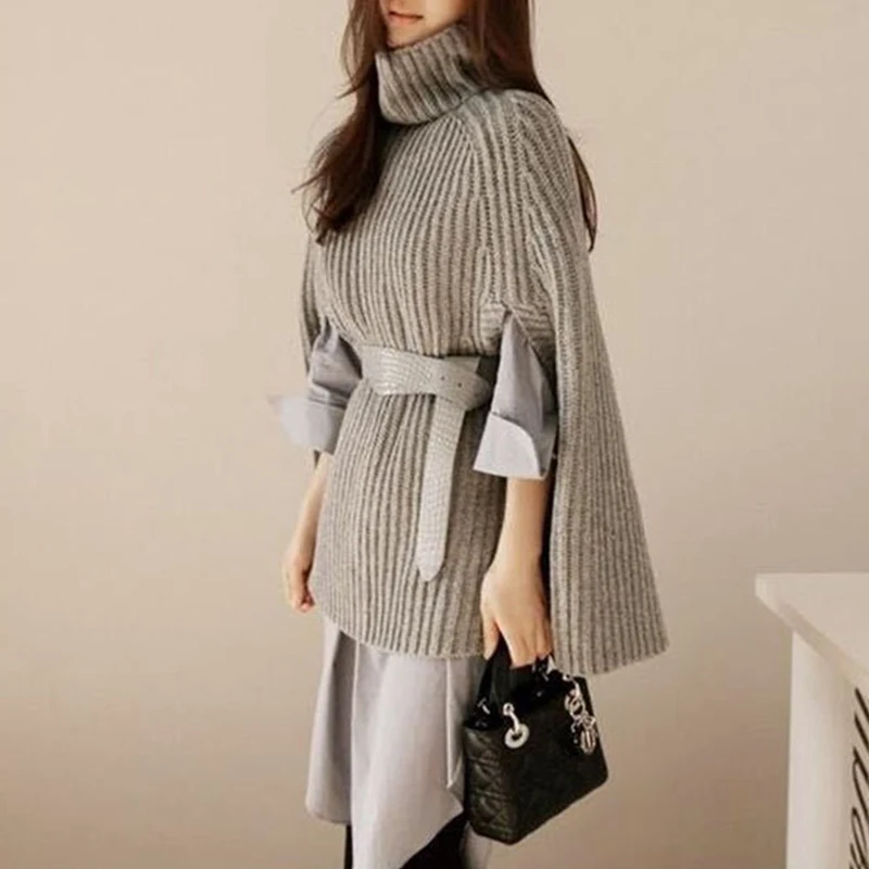 Водолазка оверсайз трикотажные свитера пуловеры повседневные свободные осенние свитера женские черные зимние Джемперы Женские пончо