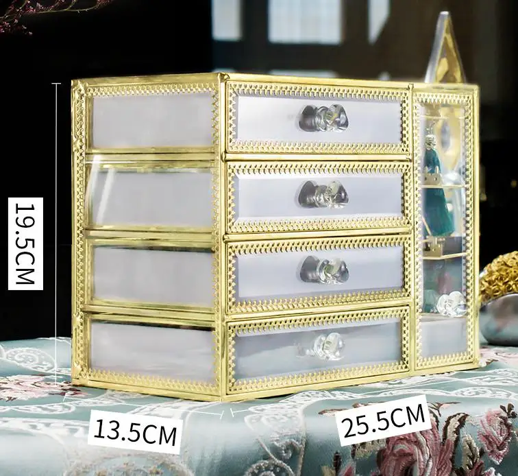Европейское стекло ящик для хранения ювелирных изделий бархатное кольцо, серьги, ожерелье, отделочная коробка для часов стойка многослойный ящик покрытие ржавчины - Цвет: Storage Box