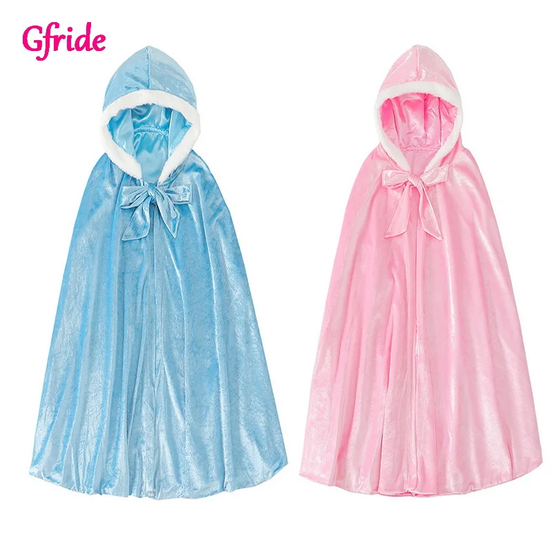 

Girls Elsa Anna Cinderella Belle Soft Velvet Hooded Long Cape 90-100cm Cloak Costume for Girls Dress Up Party Jaket Kids Coat