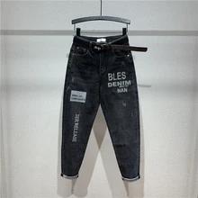 Европейский стиль весна-осень, новые обтягивающие джинсы Bf, ретро штаны с буквенным принтом