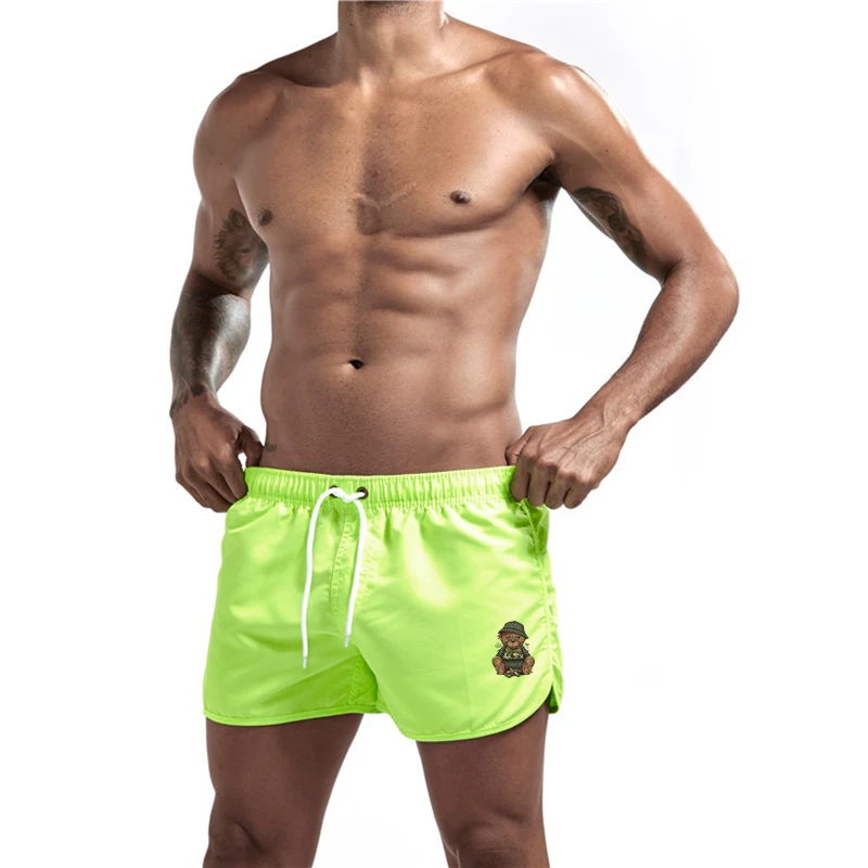 Summer Men's Swimwear Bear Printed Shorts Brand Beachwear Sexy Swim Trunks Men Swimsuit Low Waist Breathable Beach Surfing