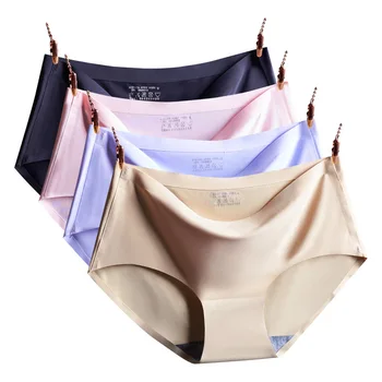 

Rubick 8 Colors Seamless Ice Silk Panties Women's Sexy Ice Silk Ladies Panties Soft One-piece Plus Size Briefs Underwear