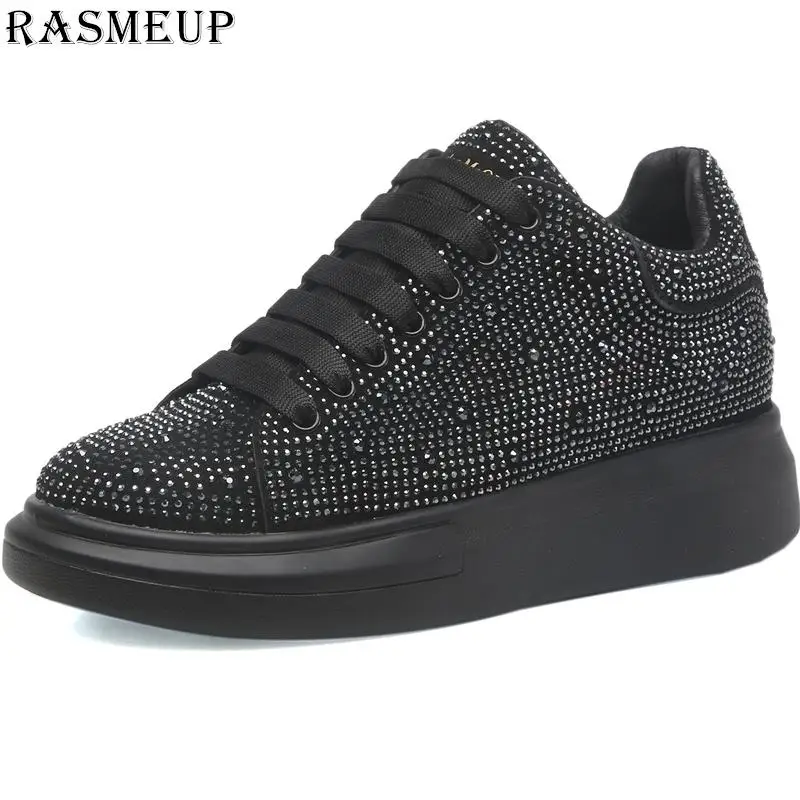 RASMEUP/ г. Новые стильные женские комфортные туфли со стразами Женская обувь со стразами Модные женские Сникеры на платформе - Цвет: Черный
