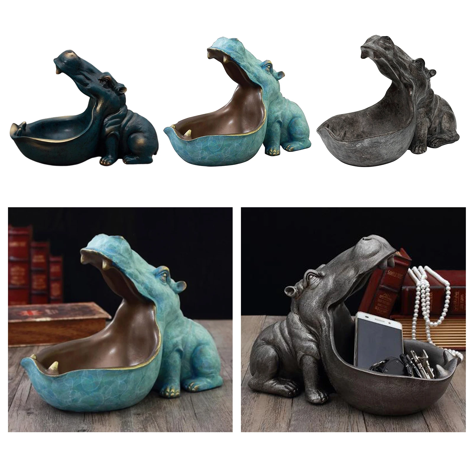 Resin Storage Tray - Hippopotamus Shape Catchall for Change Keys Ring Makeup Perfume Home Ornament Statue