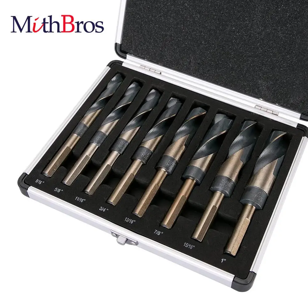 

MithBros 8Pcs Lathe Reduced 1/2" Shank HSS Bench Twist Drill Bit Set CNC Metric 14-25.5mm DIY Tools