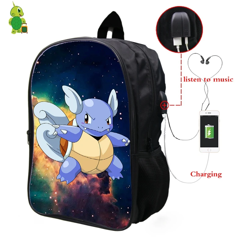 Pokemon Wartortle Galaxy Космический рюкзак Многофункциональный USB зарядка Разъем для наушников школьные сумки для подростков ноутбук рюкзак - Цвет: 19