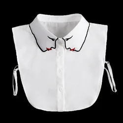 Linbaiway White False Collar Women Face Embroidery Chiffon Thin Faux Col Half Shirt Blouse Fake Collars Shirt Detachable Collars