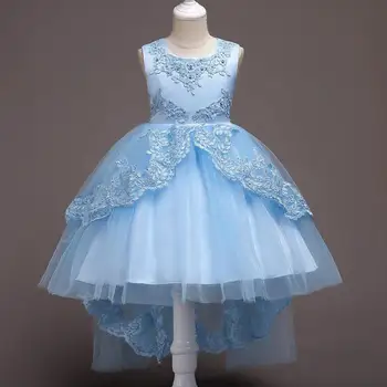 

Summer New Light Blue Tulle Puffy Flower Girl Dresses Plus Size Communion Dress With Sleeveless Party Wear Gowns For Kids 2019