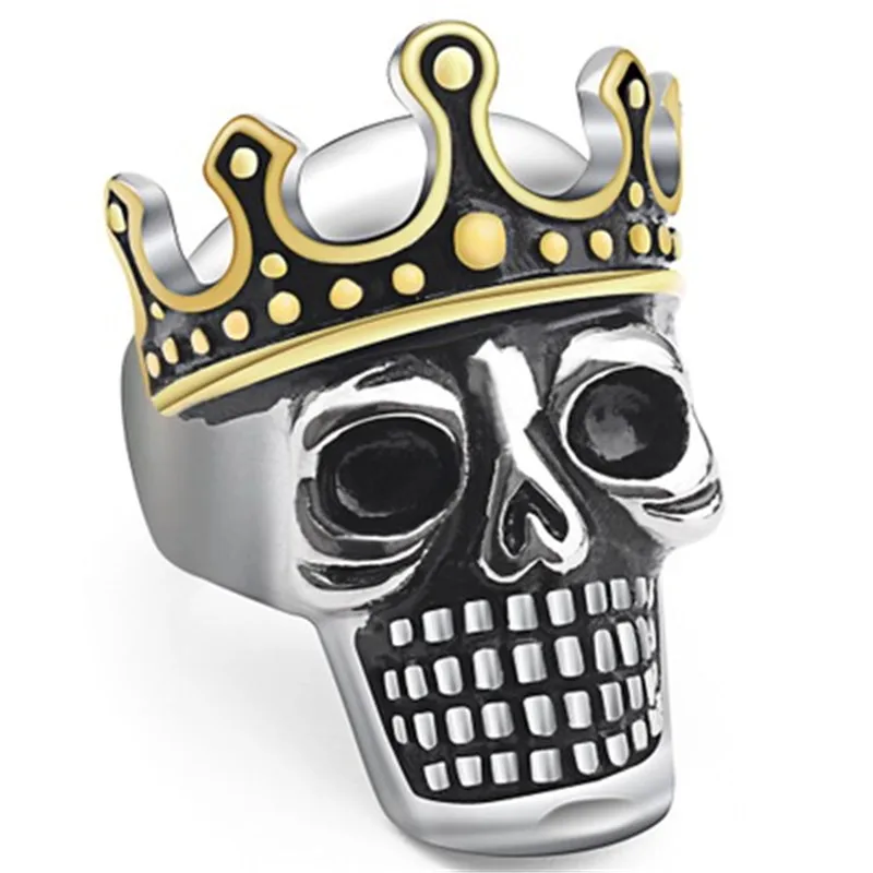 cheap New Punk Men #039;s King Of Skull Ring Stainless Steel Retro Gold Silver Crown Skull Ring Gothic Rings for Men Finger Jewelry