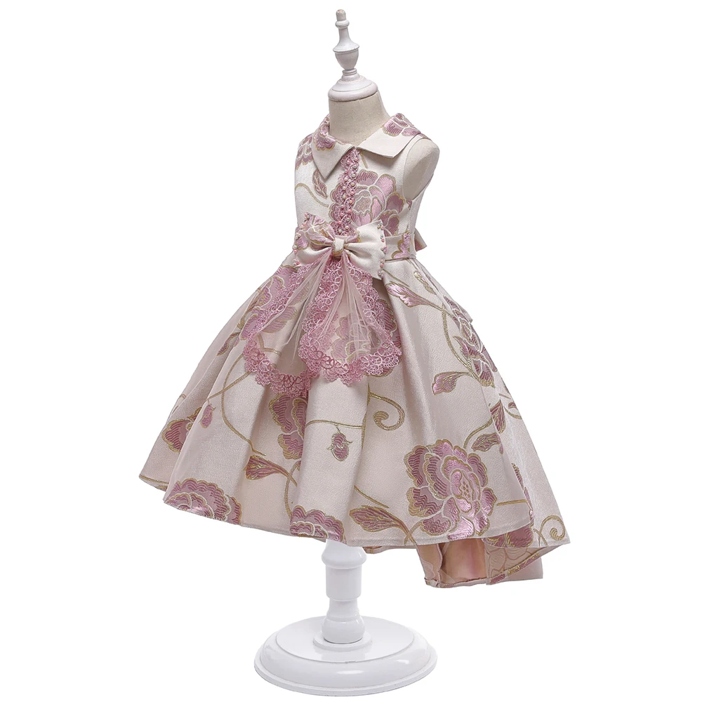 Fashion Girls Printed Dress With Bow Ball Gown Flowers Kids Wedding Evening Princess Dress For Children Clothing