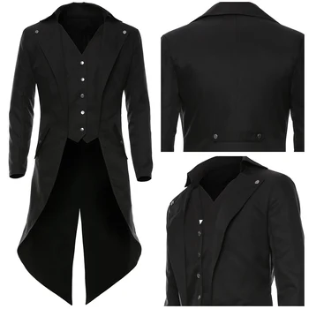 

Men‘s Dinner Jacket Medieval Steampunk Tailcoat Gothic Suit Halloween Costume Coat Vintage Victorian Frock Uniform Adult
