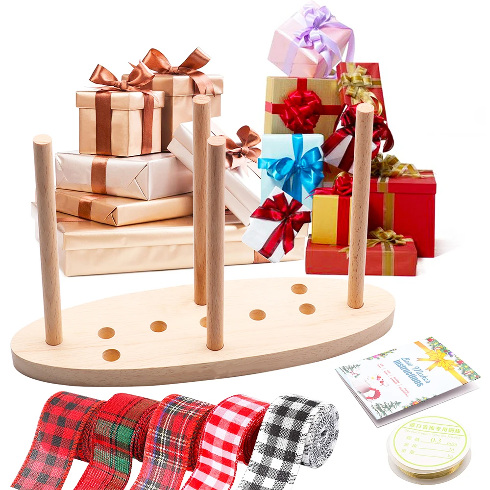 Bow Maker for Ribbon Wreaths,3 in 1 Multipurpose Round Wooden Bow