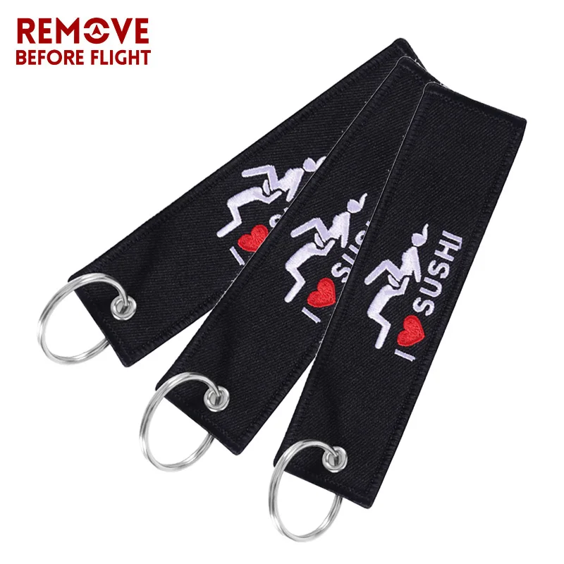 

3PCS I LOVE SUSHI Funny Keychains Bijoux Keychain Embroidery Cars keyring OEM Customized Key chains Chaveiro Para Moto