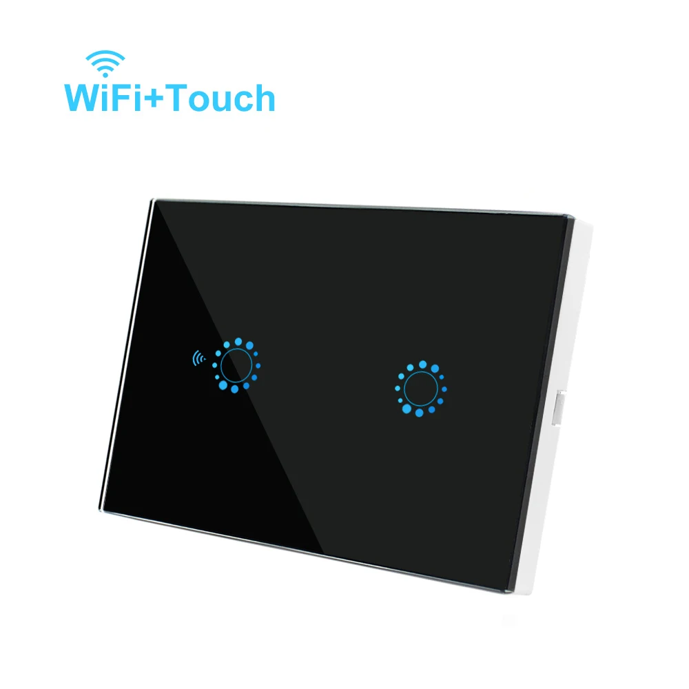 Black 2 gang WI-FI Smart APP Дистанционное Управление настенный сенсорный выключатель 1/2/3 Беспроводной дистанционного светильник выключатель нам стандартный работать с Alexa Google Home - Цвет: Black 2 gang