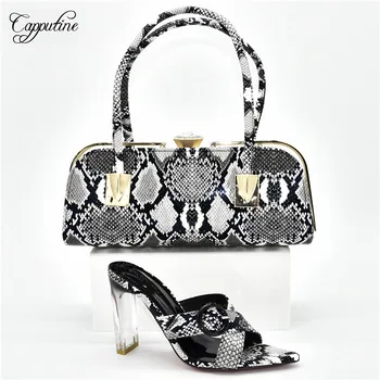 

Fashion black party set high heel pointed toe sandal shoes and handbag set for lady 398-5 heel height 10cm