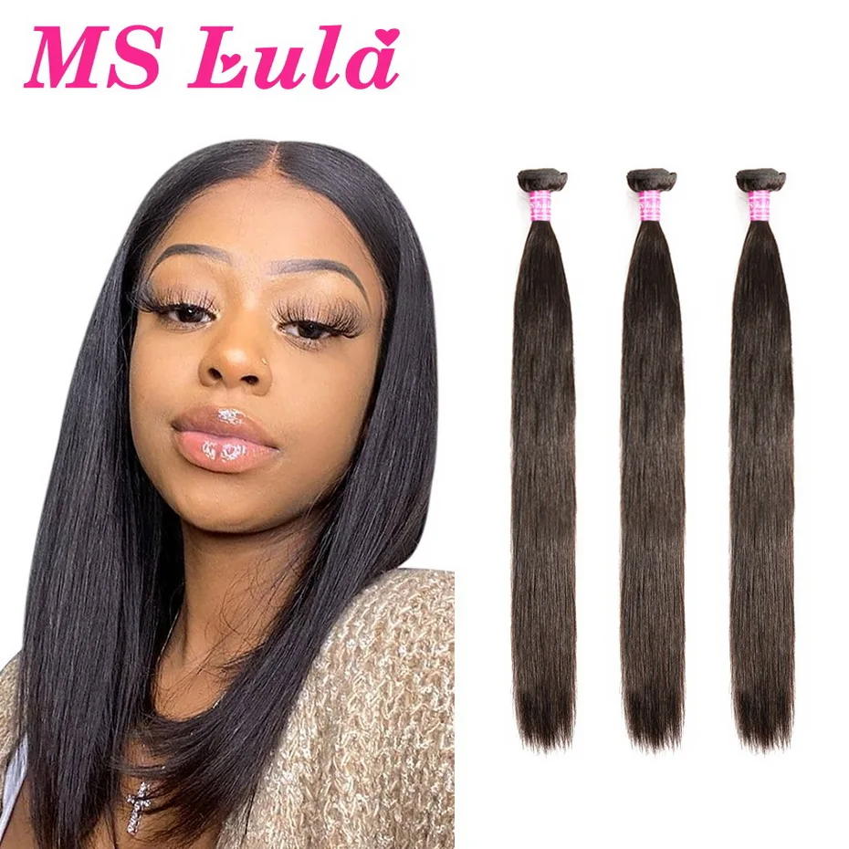 Bundles Straight Hair Lula Human-Hair-Extensions Remy Natural-Color 30inch Women Brazilian