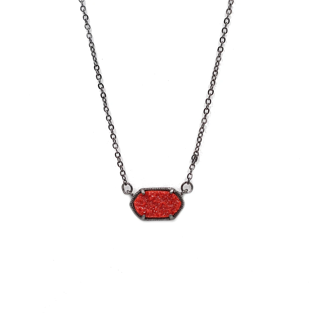 Black Red Necklace Новое маленькое овальное ожерелье с подвеской Druzy, лучшее качество, золотой цвет, блестящий кулон, ожерелье, женский подарок, модное ювелирное изделие - Окраска металла: Black Red Necklace