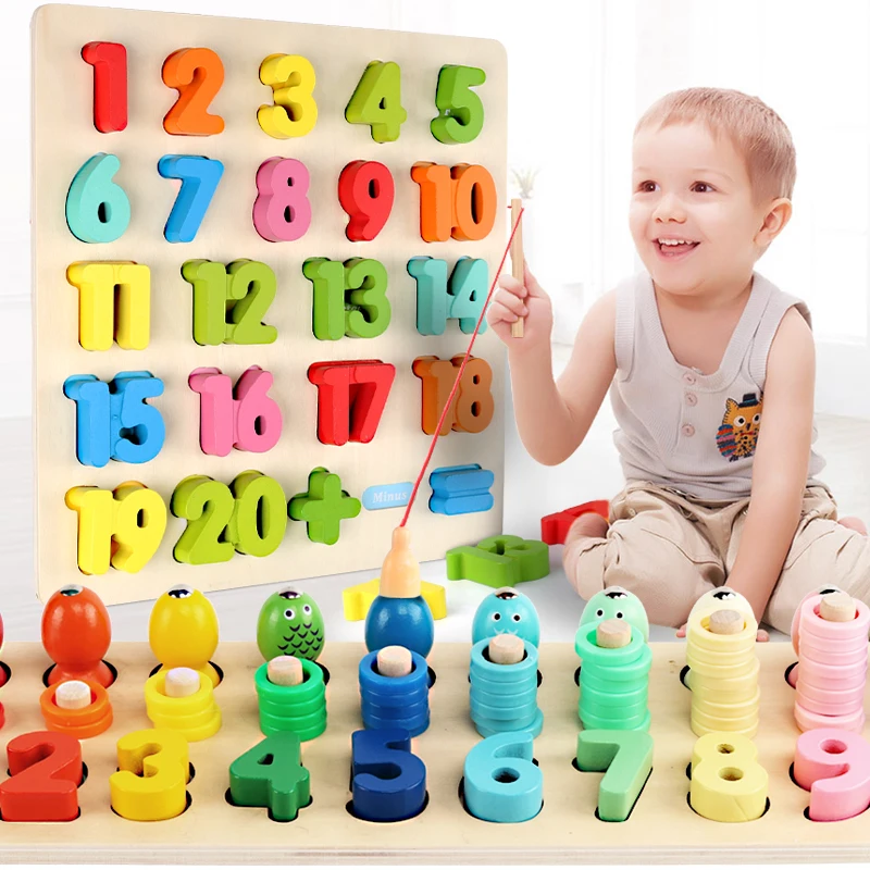 Montessori Count Numbers Geometry Matching Montessori Early Educational Development Toys Children Color Collocation Wooden Gift