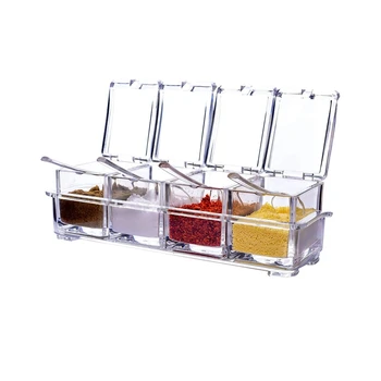 

Transparent Seasoning Rack Spice Jar-4 Pieces of PS plastic Seasoning Box-Storage Container Seasoning Jar