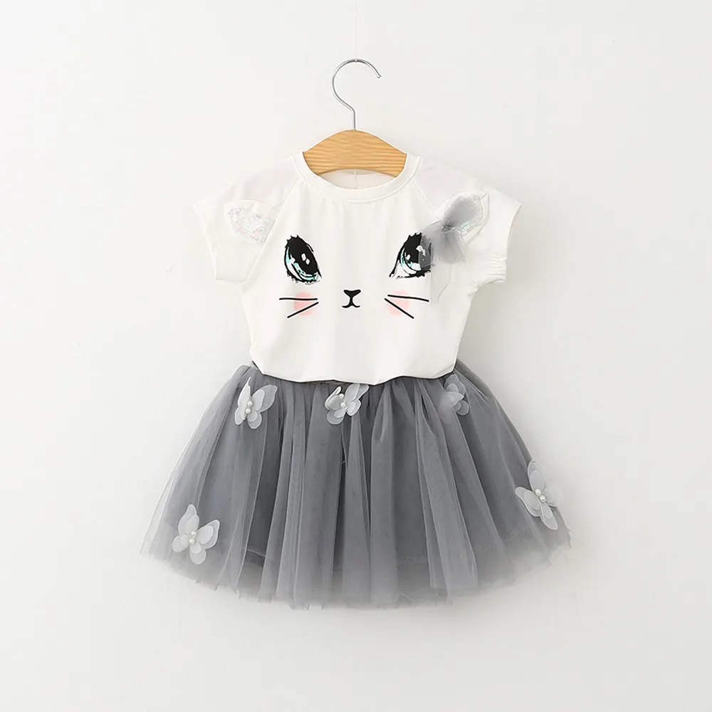 Tanio Moda letnia sukienka dla dzieci uroczy kreskówkowy kot księżniczka