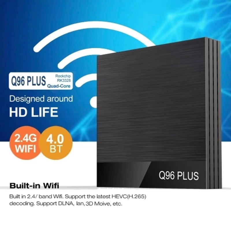 Q96 PLUS Smart Android 8.1 TV Box RK3328 Quad Core 4K 1080P Set Top Box VP9 H.265 BT4.0 4GB/32GB Miracast DLNA WiFi LAN HD Media