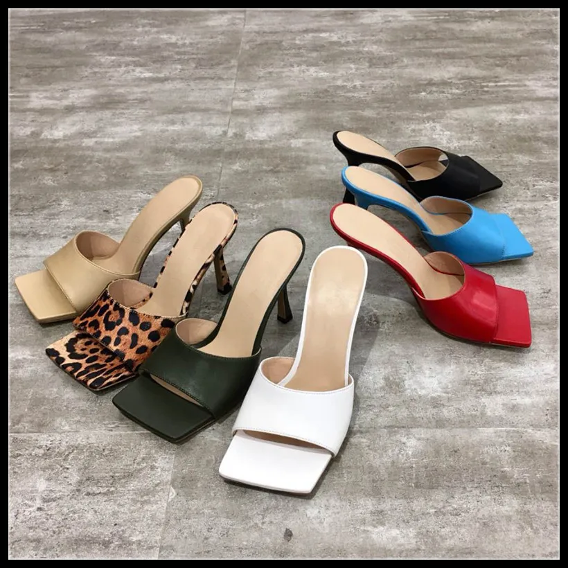 

2019 New Brand Design Women Mules Sandals Fashion Sexy Desginer High Heel Women Genuine Leather Shoes Woman Sandal 35-42