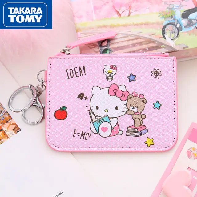TAKARA TOMY cute cartoon Hello Kitty portable card holder simple female student keychain coin purse one ultra-thin 5