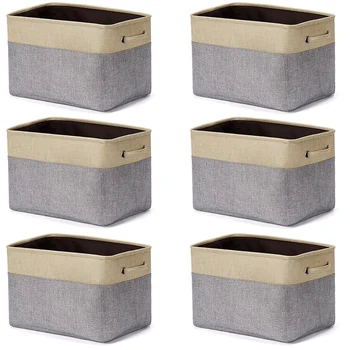 

6 Pcs Foldable Cotton and Linen Storage Basket Clothes Storage Box Toy Storage Box Home Fabric Storage Storage Box