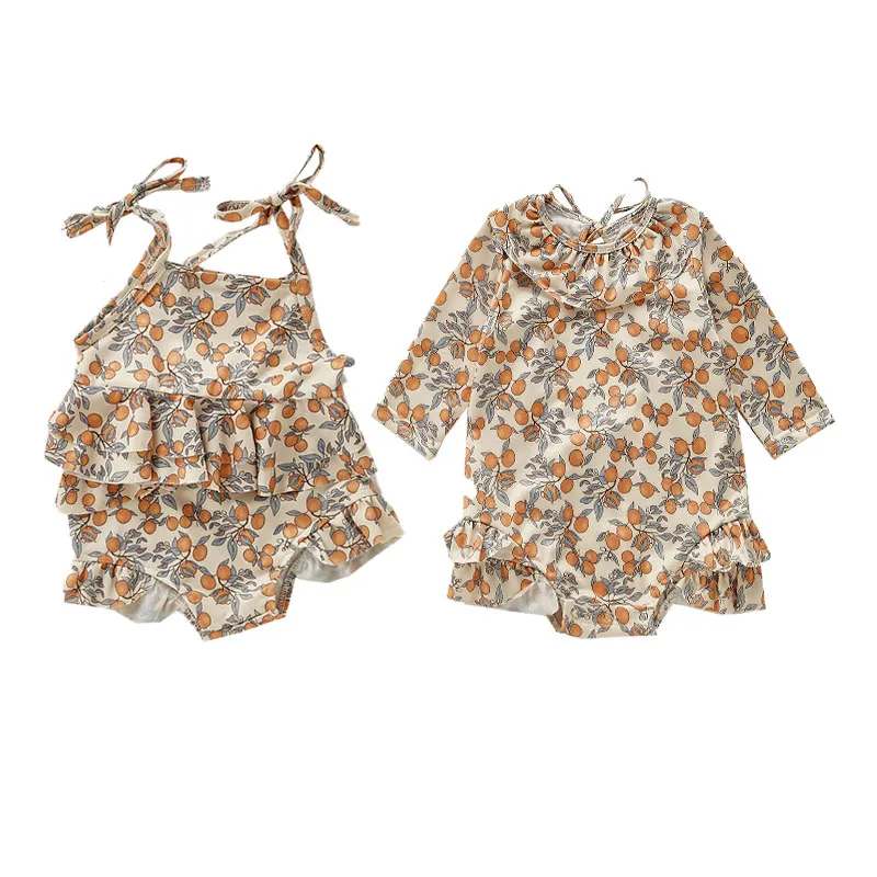 Girls Lemon Print Baby Swimsuits Separate One Piece