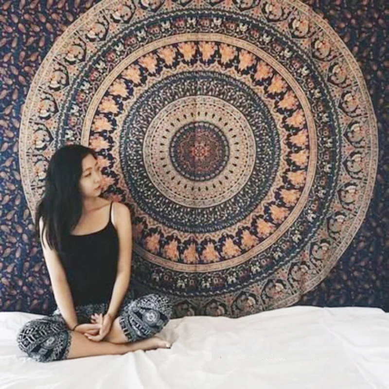 Indian Mandala Tarot Tapestry Bedspread Cover Beach Towel Blanket Decor Hanging Carpet Bohemian Psychedelic Background Cloth