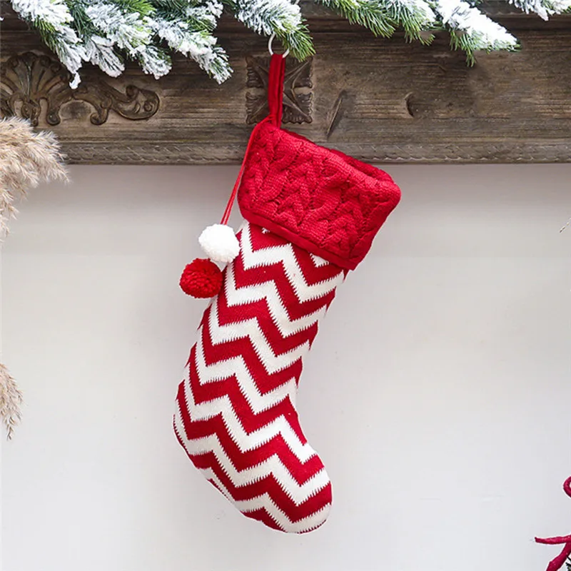 New Year Christmas Stocking Sack Xmas Gift Candy Bag Christmas Decorations For Home Knitted Sock Christmas Tree Decor 6