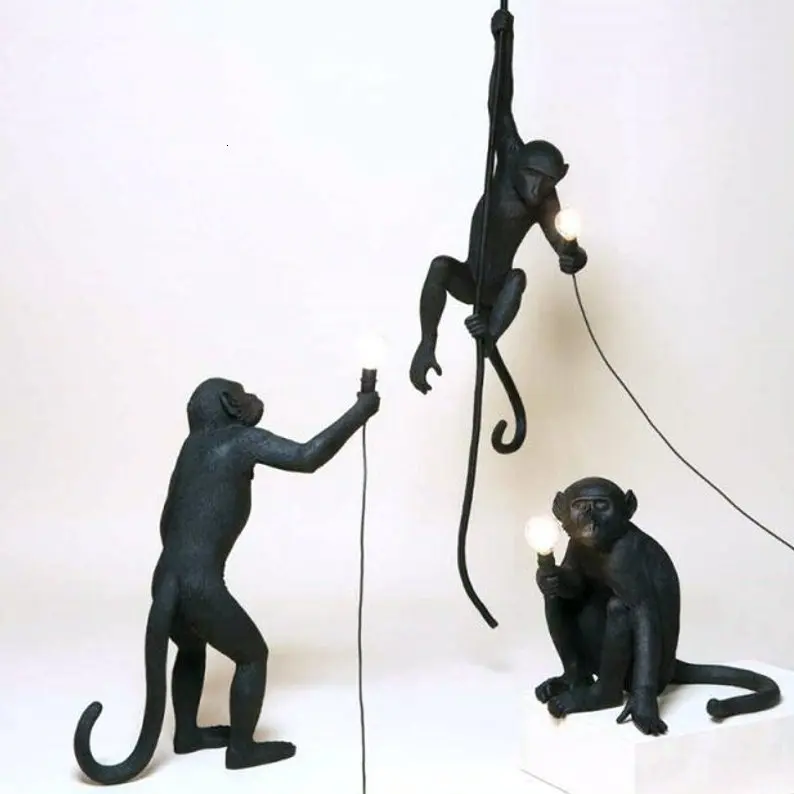 

Scandinavian Creative Monkey Shape Resin Pendant Lights Retro E27 Restaurant Bedroom Cafe Golden Monkey Chandelier