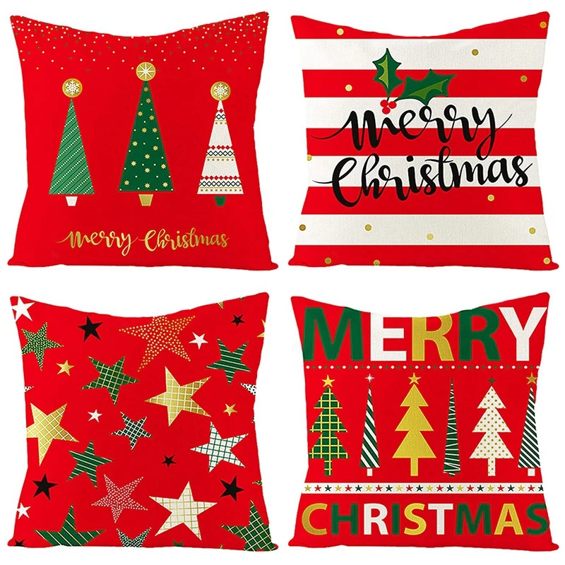 クリスマスクッションカバーセット4リネンクリスマス枕ケース18 18インチのクリスマスデザインスローピローケースソファ Pillow Case Aliexpress