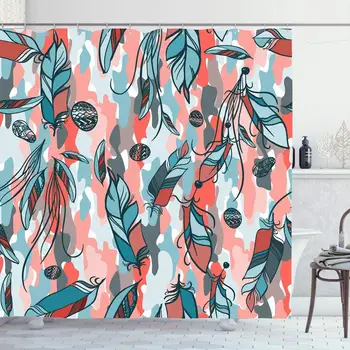 

Shower Curtain Set with Hooks 72x78 Summer Repeat Fly Bird Pattern Camouflage Color Flower Pastel Abstract Tropical Repeating