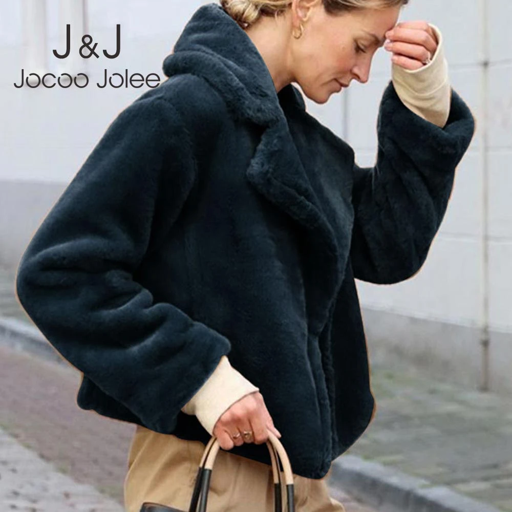 Jocoo Jolee женские куртки из искусственного меха Зимние теплые пушистые пальто элегантные короткие куртки с отложным воротником Модная парка Новинка