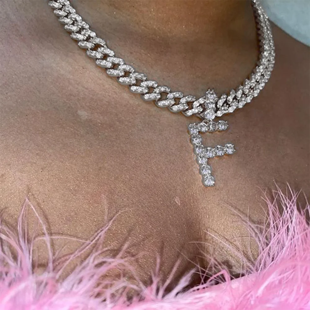 StoneFans Rhinestone Cuban Link Initial 