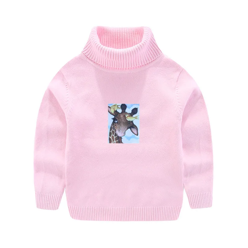 

2019 Autumn And Winter New Style Childrenswear Women's Small CHILDREN'S Crew Neck Sweater Cartoon Giraffe Base Shirt High Collar