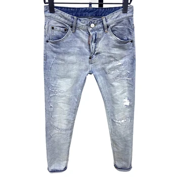 

season dsq jeans four strong wash holes punk hip hop casual fit solid elastic model D2d2 fashion men's pants