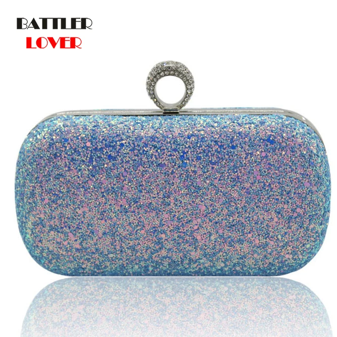Women Diamond Evening Clutch Bag Wedding Shiny Sequins Handbags Bow Clutches Bag for Lady Chain Bridal Metal Flap