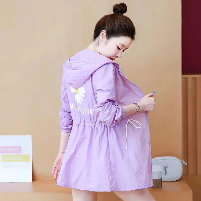 Women Summer Hooded Clothing Female Fashion Plus Size Loose Sunproof Windbreaker Sunscreen Thin Coat Long Sleeve Jacket Cover UP