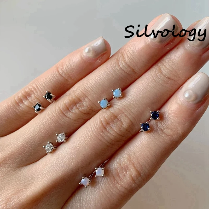 Женские серьги-гвоздики с опалом Silvology минималистичные мини-серьги из
