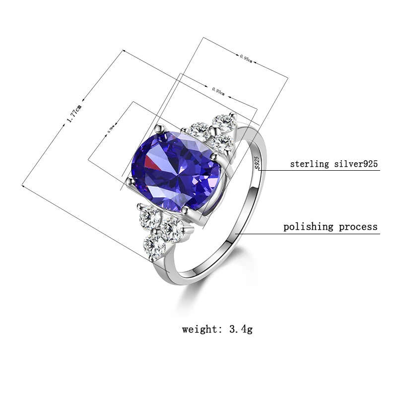 Women's Jewelry Silver Plated Rings White Pink Light Blue Champagne Zircon Oval Wedding Ring - 5